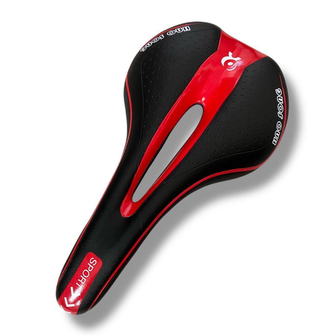 自転車サドル 低反発スポーツサドル 痛み軽減 穴あきタイプ レッド　赤_画像3