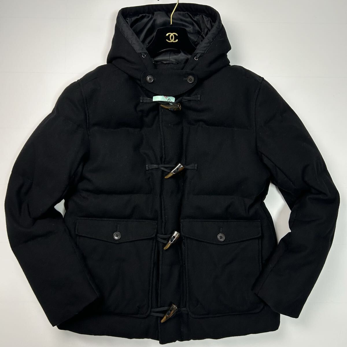 美品★ Lサイズ ARMANI EXCHANGE アルマーニエクスチェンジ ダウンジャケット ダウンコート ダッフルコート 羊毛 ブラック 黒 アウター_画像2