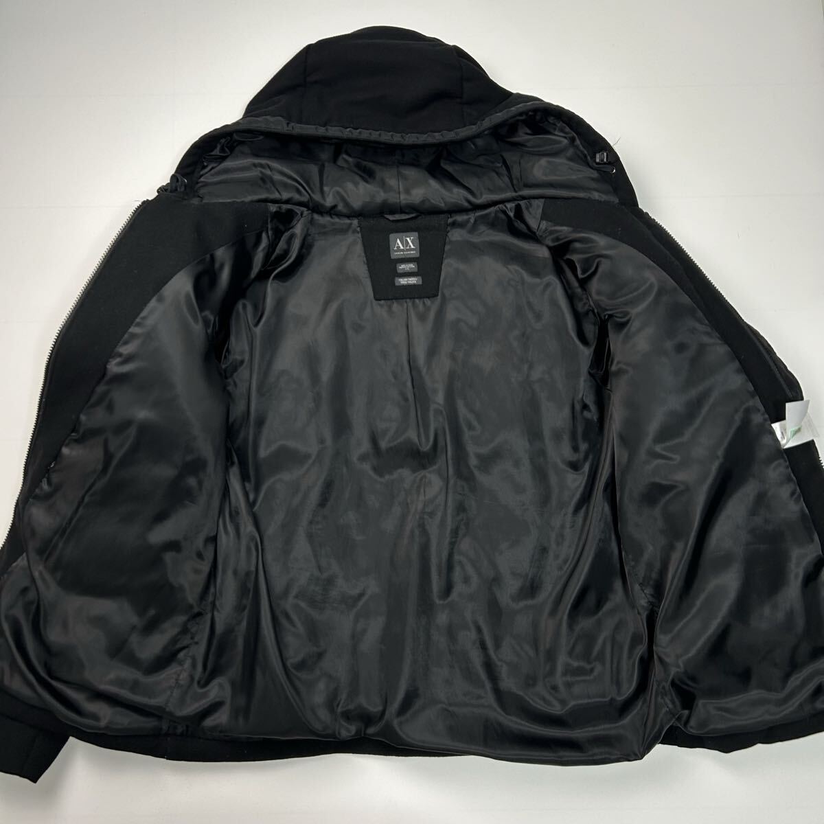 美品★ Lサイズ ARMANI EXCHANGE アルマーニエクスチェンジ ダウンジャケット ダウンコート ダッフルコート 羊毛 ブラック 黒 アウター_画像4
