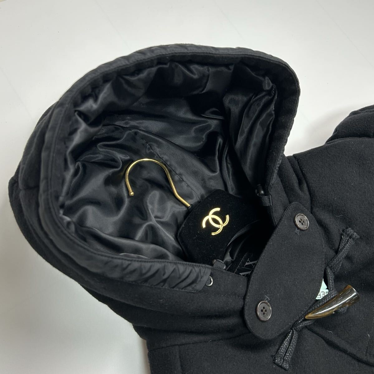 美品★ Lサイズ ARMANI EXCHANGE アルマーニエクスチェンジ ダウンジャケット ダウンコート ダッフルコート 羊毛 ブラック 黒 アウター_画像8