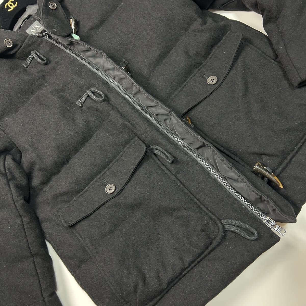 美品★ Lサイズ ARMANI EXCHANGE アルマーニエクスチェンジ ダウンジャケット ダウンコート ダッフルコート 羊毛 ブラック 黒 アウター_画像9