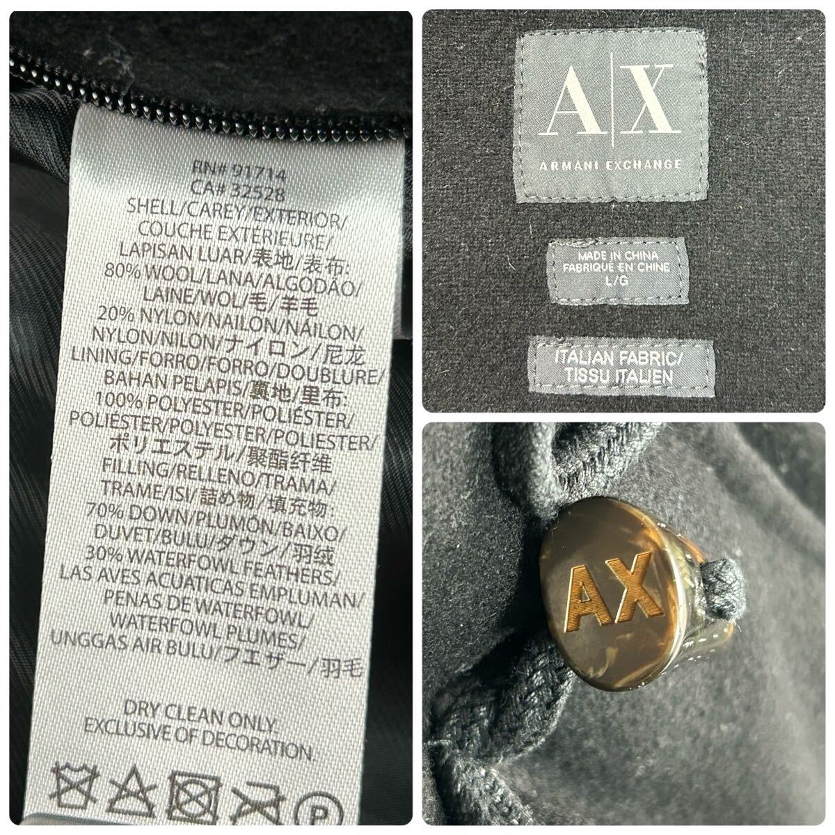 美品★ Lサイズ ARMANI EXCHANGE アルマーニエクスチェンジ ダウンジャケット ダウンコート ダッフルコート 羊毛 ブラック 黒 アウター_画像10