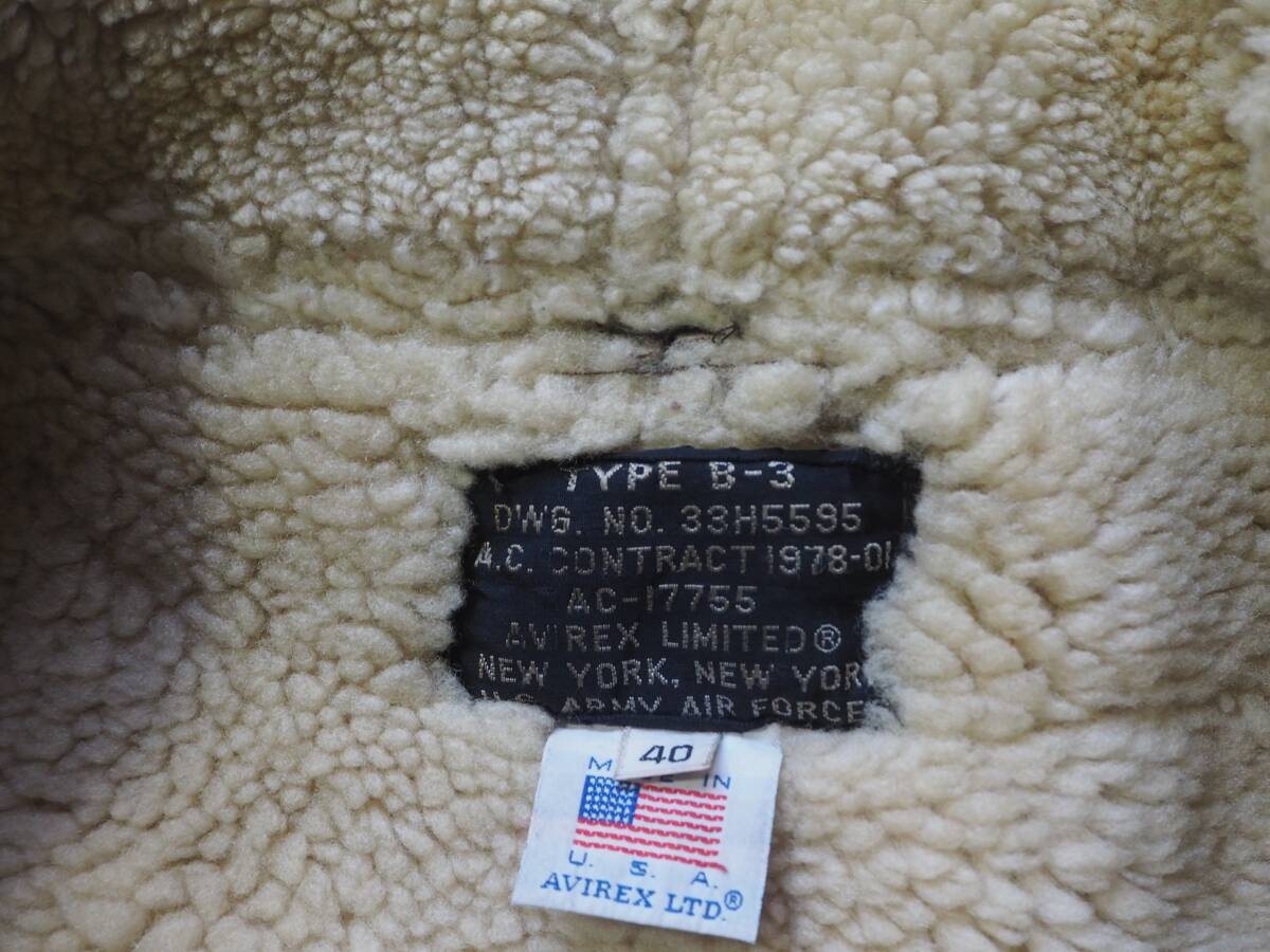 AVIREX LIMITED TYPE B-3 ムートンフライトジャケット 40 USA製 90sアヴィレックス_画像4