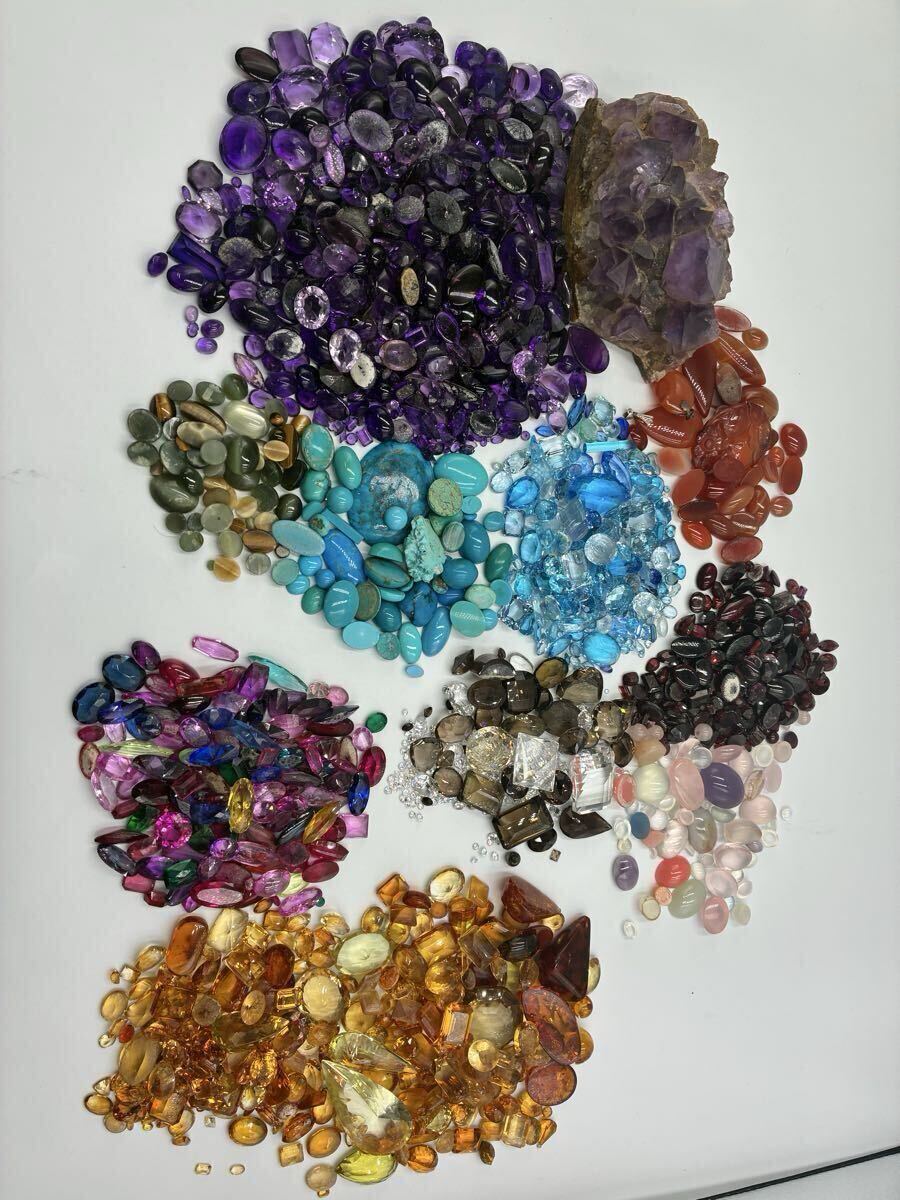 X220 ルース 裸石 色石 天然石 外し石 アメジスト トルコ石 キャッツアイ シトリン トパーズ 琥珀 合成石 約2,298g 約11,490ct _画像1
