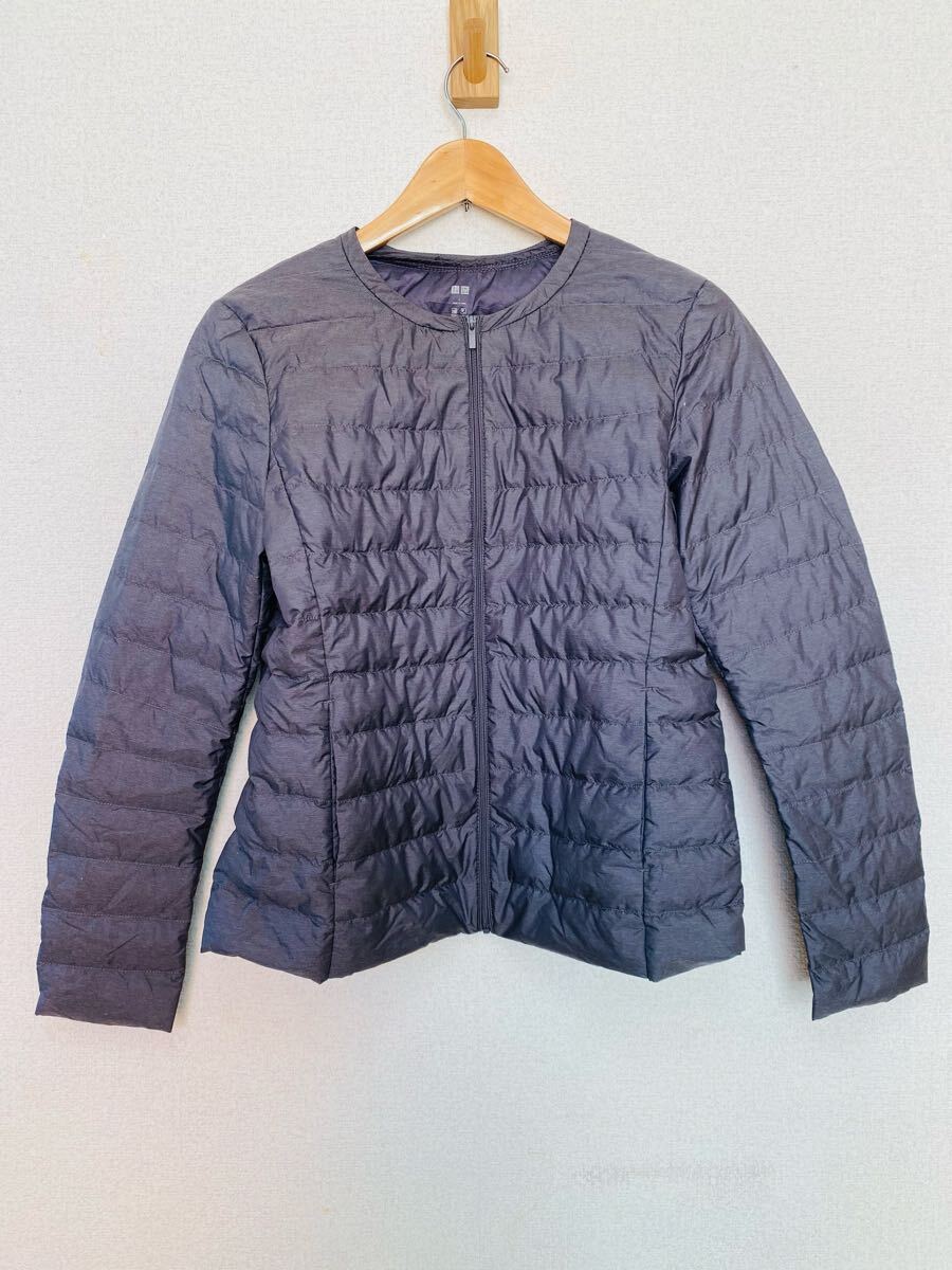 ユニクロ ウルトラダウンジャケット L グレー ノーカラー ライトダウン インナーダウン (N500)_画像2