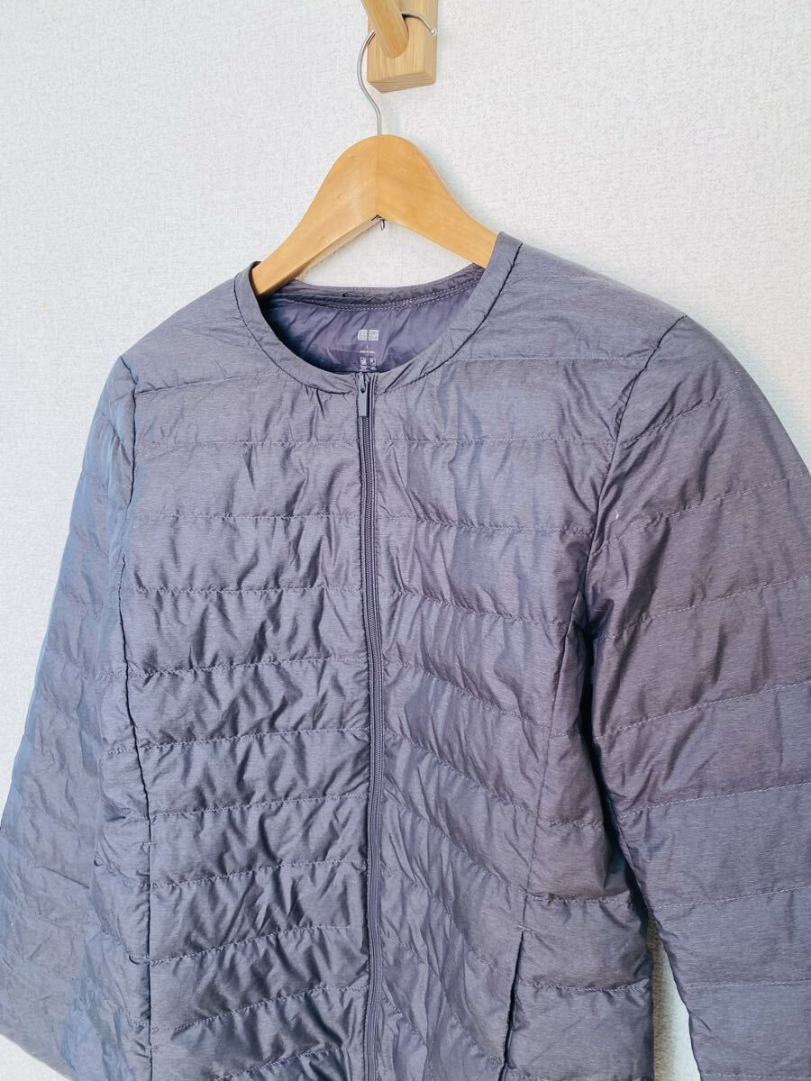 ユニクロ ウルトラダウンジャケット L グレー ノーカラー ライトダウン インナーダウン (N500)_画像3