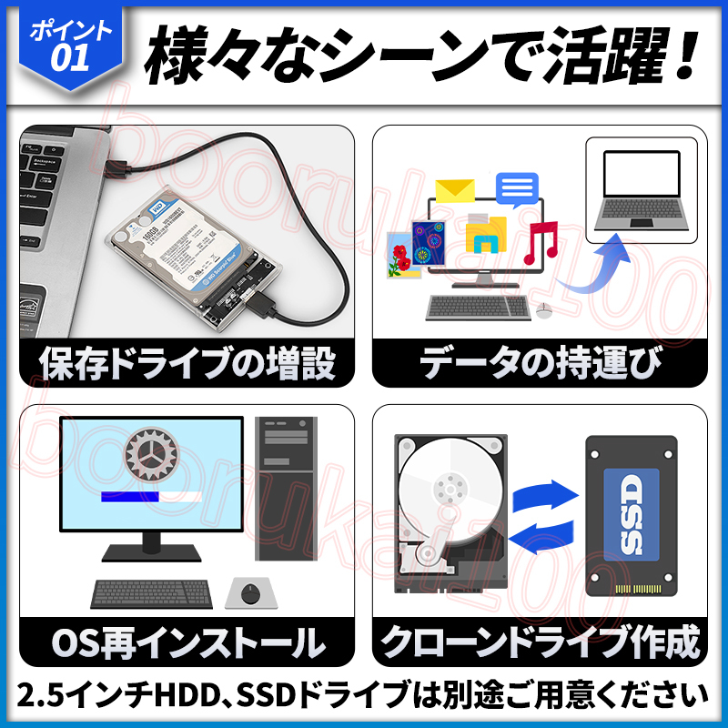 外付けハードディスク HDD SSD 2.5インチ ケース USB3.0 接続 SATA 高速データ転送 UASP 対応 透明 クリア 2.5inch ドライブ バックアップ_画像3