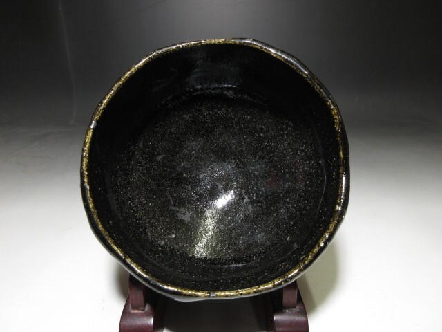 ■楽吉左衛門六代 左入 造 黒茶碗／楽吉左衛門十三代 惺入 書付在り／共箱 仕覆■_画像6