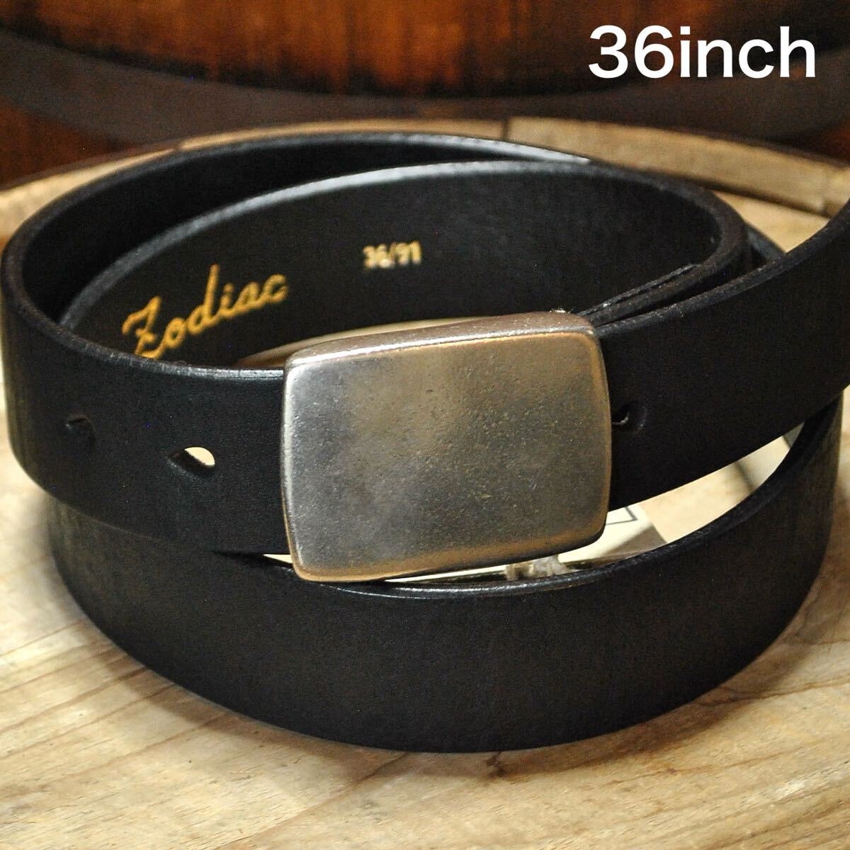 ZODIAC★ボックスバックルベルト★ブラック【36インチ】レザーベルト 本革製 アメカジ_画像1