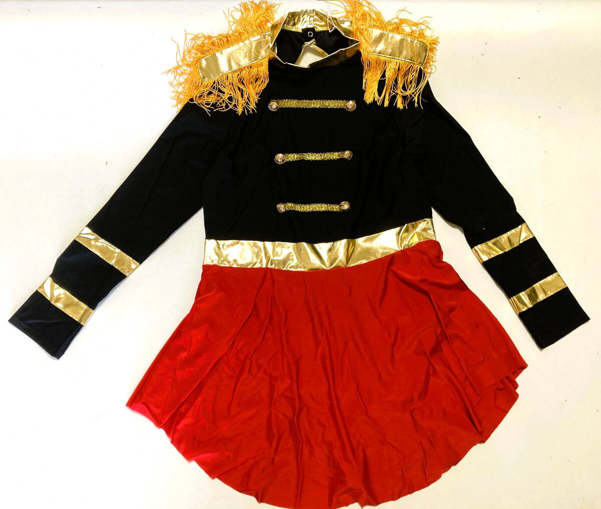 特大3XLサイズ　BLACK&RED　サーカスリング　ダンスウェア長袖 インブリーフレオタードつるつる コスプレ ステージ衣装　IEFIEL社製_画像3