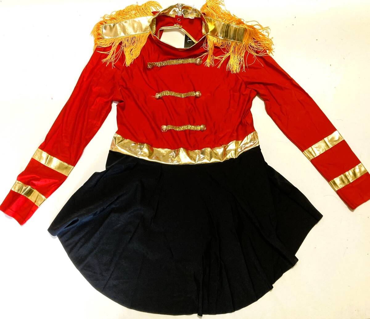 特大3XLサイズ　RED&BLACK　サーカスリング　ダンスウェア長袖 インブリーフレオタードつるつる コスプレ ステージ衣装　IEFIEL社製_画像3