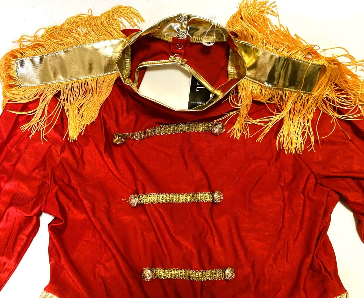 特大3XLサイズ RED&BLACK サーカスリング ダンスウェア長袖 インブリーフレオタードつるつる コスプレ ステージ衣装 IEFIEL社製_画像4