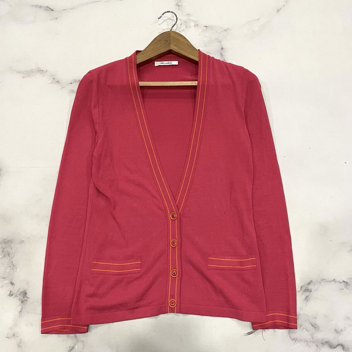 AT ○ 洗練されたデザイン '日本製' miss ashida ミスアシダ 長袖 ストレッチ ニット カーディガン size:M レディース トップス ピンク_画像1