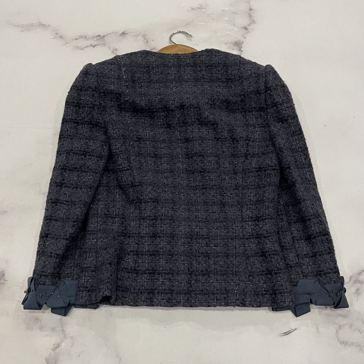 AT ○ 洗練されたデザイン '日本製' miss ashida ミスアシダ ウール混 ノーカラージャケット size:7 レディース アウター 婦人服 ネイビー_画像2