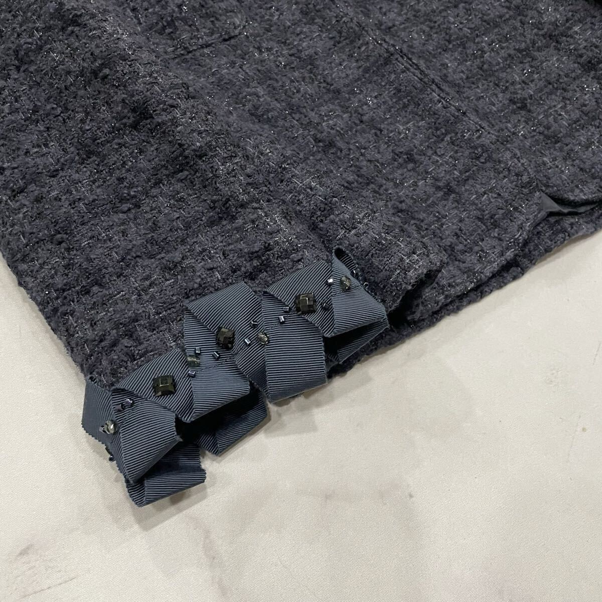 AT ○ 洗練されたデザイン '日本製' miss ashida ミスアシダ ウール混 ノーカラージャケット size:7 レディース アウター 婦人服 ネイビー_画像4