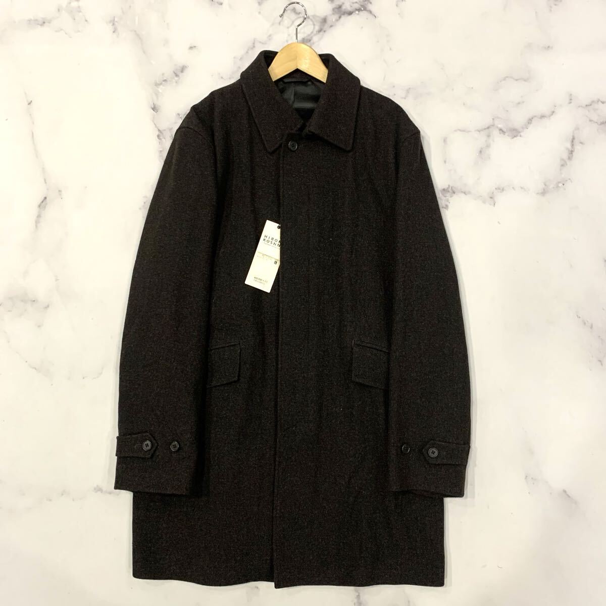 AK ▼ 未使用品 / 高級感溢れる '定価￥41,000' HIROKO KOSHINO Homme Collection ヒロココシノ 比翼仕立て ステンカラーコート L アウター_画像1