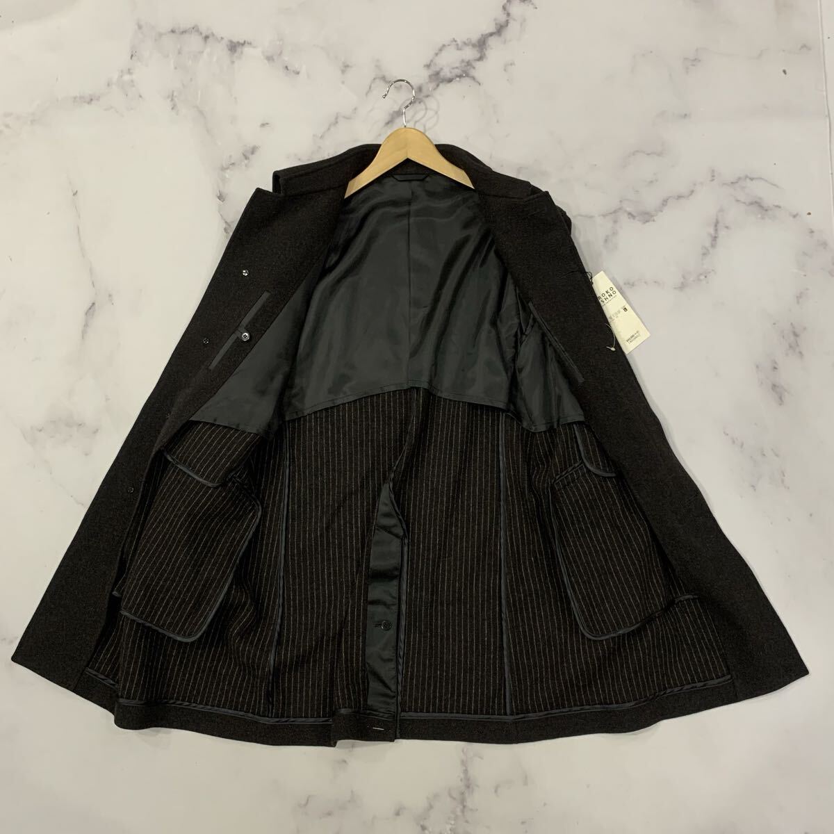 AK ▼ 未使用品 / 高級感溢れる '定価￥41,000' HIROKO KOSHINO Homme Collection ヒロココシノ 比翼仕立て ステンカラーコート L アウター_画像3