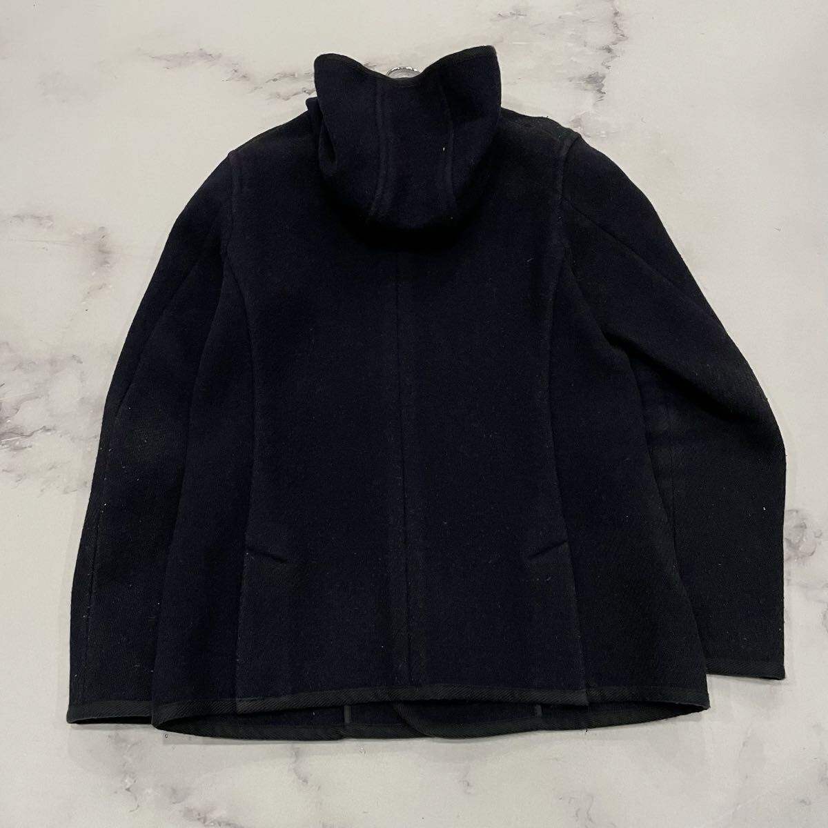 AM ○ 都会のカジュアルウェア '日本製' DANTON ダントン ウール混 ダブルブレスト ジャケット フーディ 36 レディース アウター ネイビー_画像2