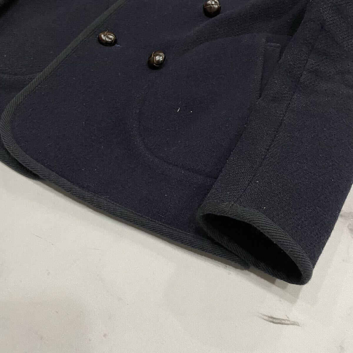 AM ○ 都会のカジュアルウェア '日本製' DANTON ダントン ウール混 ダブルブレスト ジャケット フーディ 36 レディース アウター ネイビー_画像4