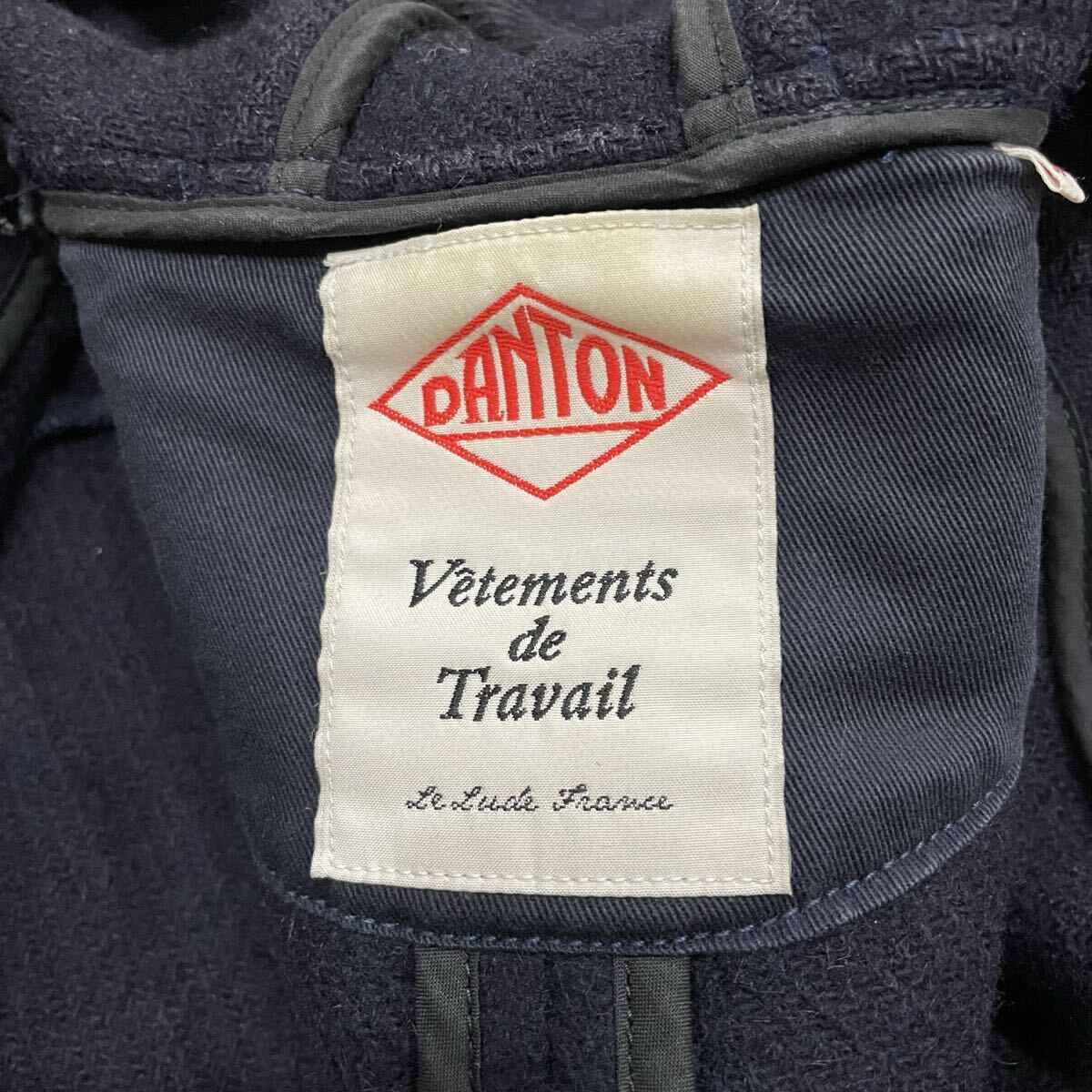 AM ○ 都会のカジュアルウェア '日本製' DANTON ダントン ウール混 ダブルブレスト ジャケット フーディ 36 レディース アウター ネイビー_画像7