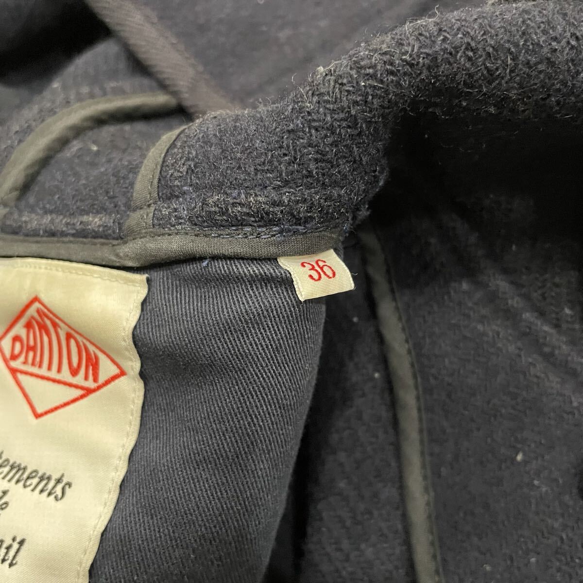 AM ○ 都会のカジュアルウェア '日本製' DANTON ダントン ウール混 ダブルブレスト ジャケット フーディ 36 レディース アウター ネイビー_画像8