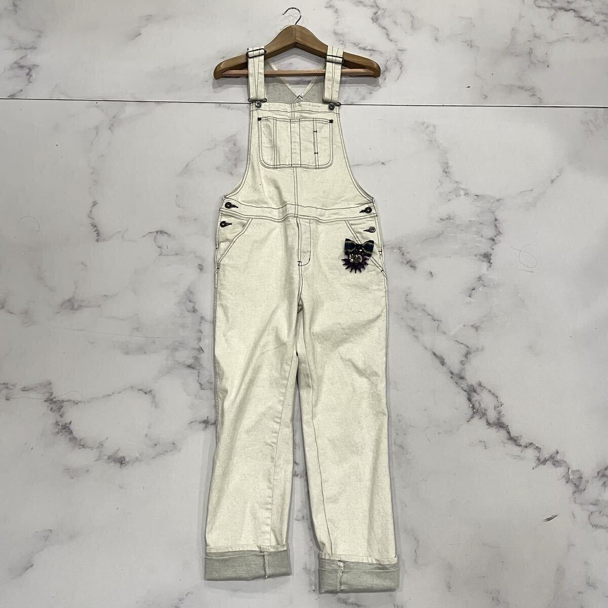 Y ○ 都会のカジュアルウェア '日本製' io イオ オーバーオール オールインワン つなぎ サロペット size:2 レディース 古着 ベージュ系_画像1