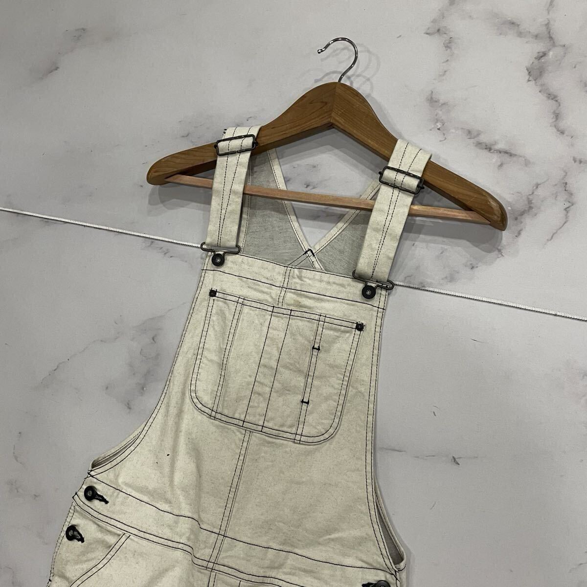 Y ○ 都会のカジュアルウェア '日本製' io イオ オーバーオール オールインワン つなぎ サロペット size:2 レディース 古着 ベージュ系_画像3