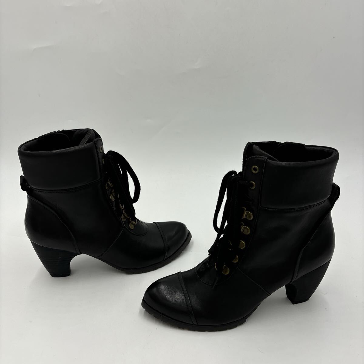 F ＊ 人気モデル '洗練されたシルエット' ing イング 本革 レースアップ / ショート ヒール ブーツ 革靴 23cm EE レディース シューズ_画像3