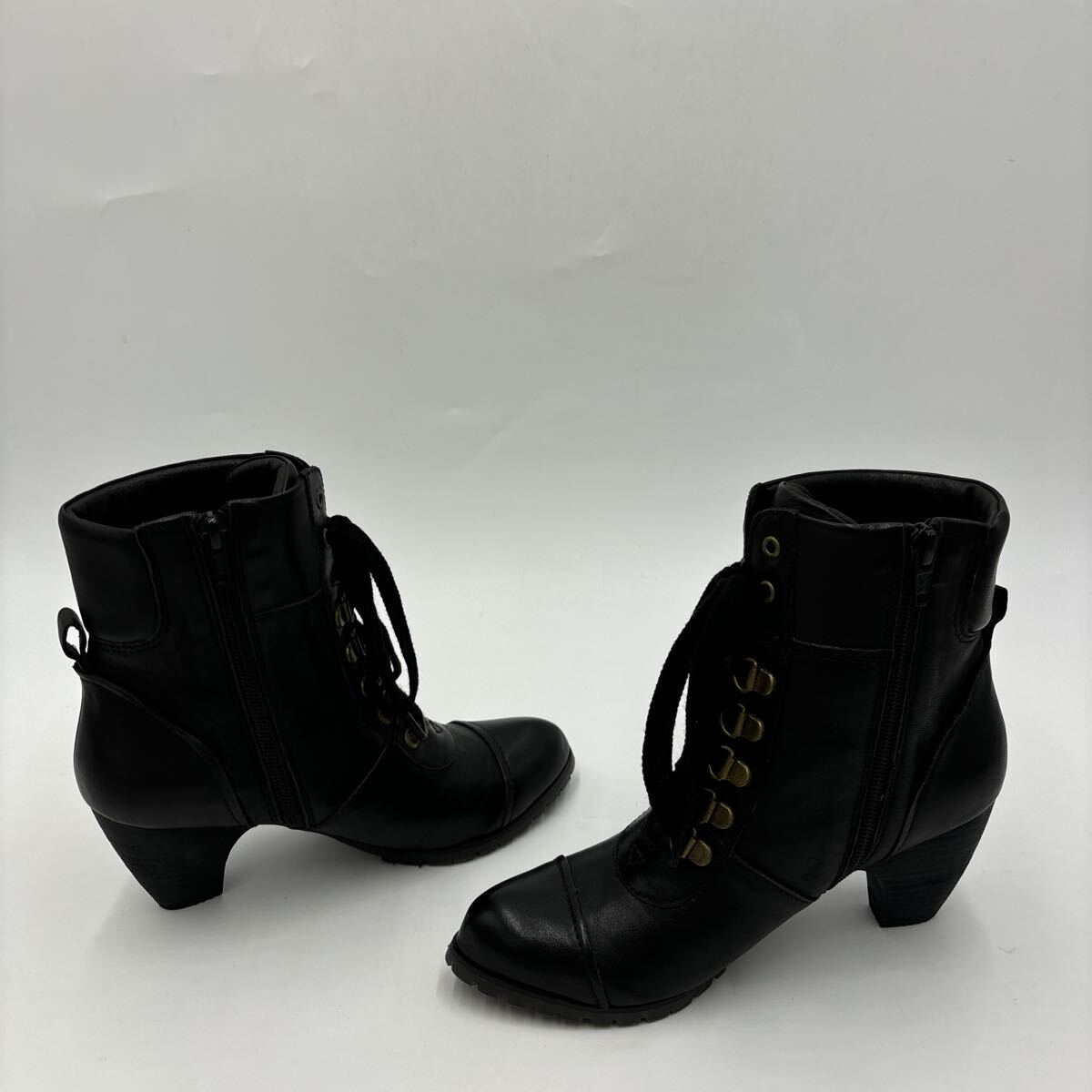 F ＊ 人気モデル '洗練されたシルエット' ing イング 本革 レースアップ / ショート ヒール ブーツ 革靴 23cm EE レディース シューズ_画像4