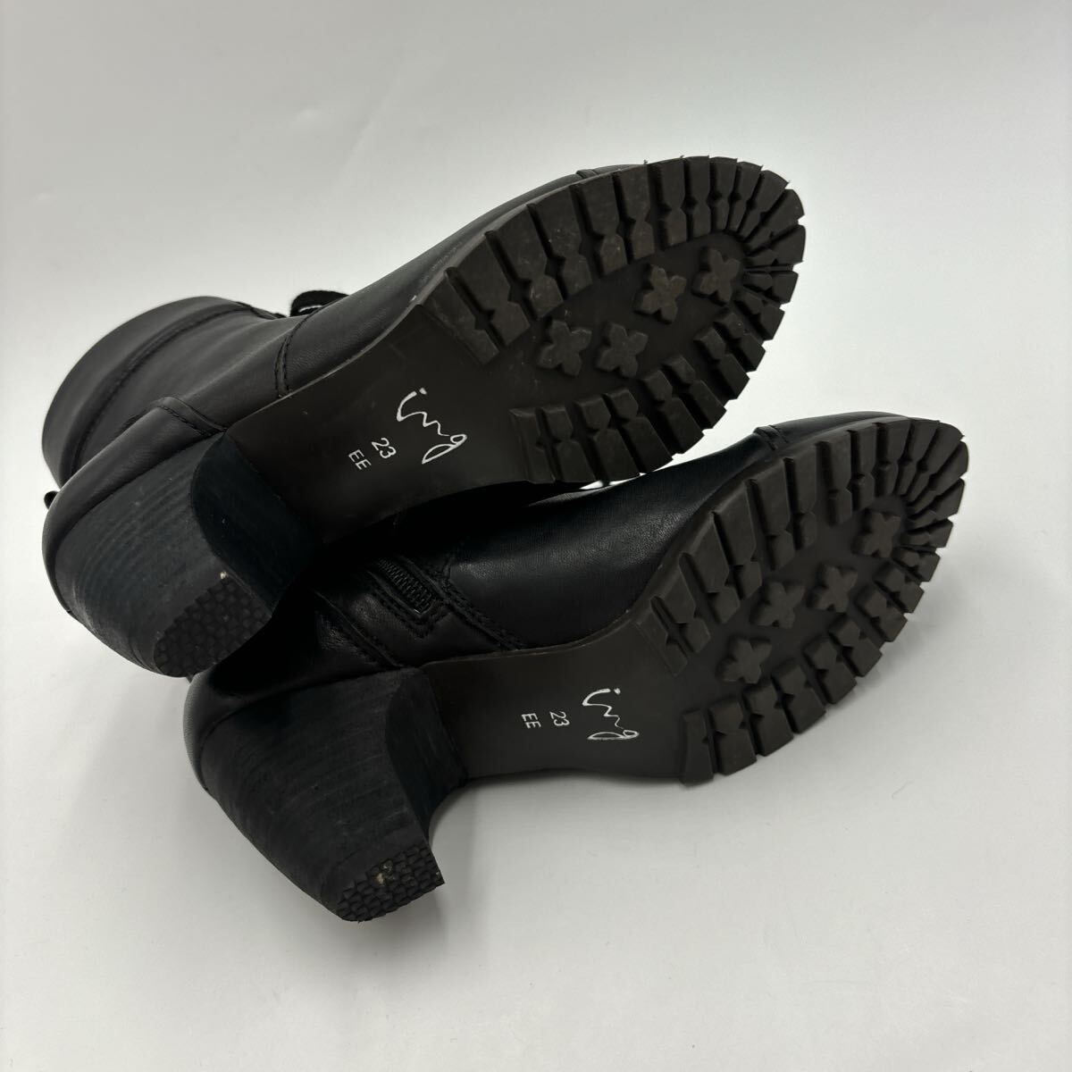 F ＊ 人気モデル '洗練されたシルエット' ing イング 本革 レースアップ / ショート ヒール ブーツ 革靴 23cm EE レディース シューズ_画像6