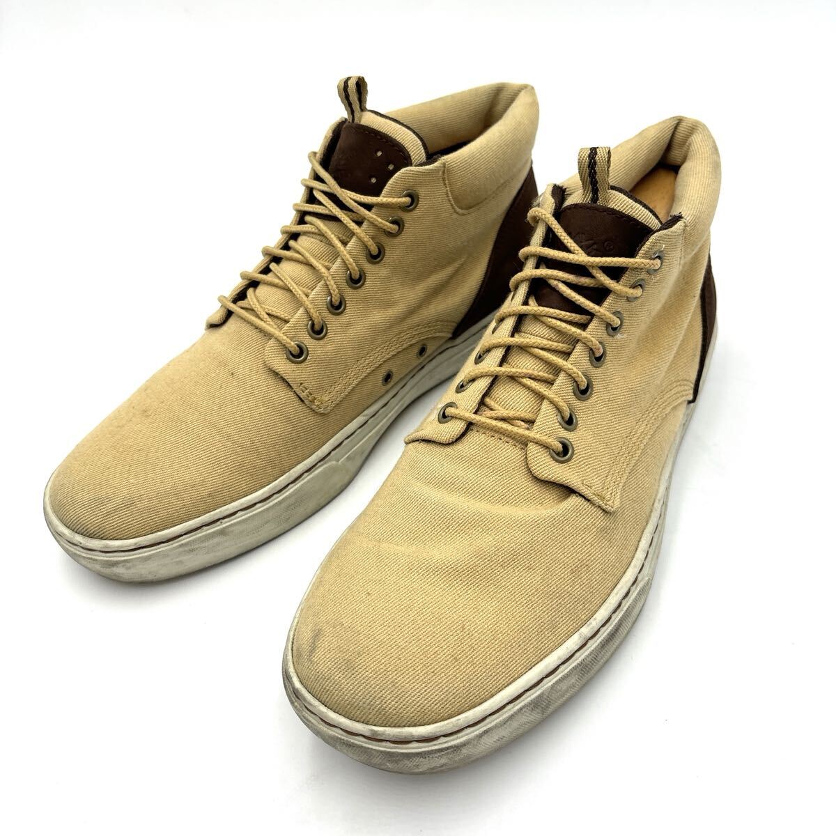 A ＊ 履き心地抜群 '人気モデル' Timberland ティンバーランド 本革 × キャンバス地 ミドルカット スニーカー 8.5M 26.5cm メンズ _画像1