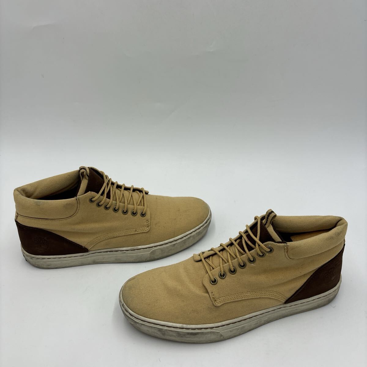 A ＊ 履き心地抜群 '人気モデル' Timberland ティンバーランド 本革 × キャンバス地 ミドルカット スニーカー 8.5M 26.5cm メンズ _画像3