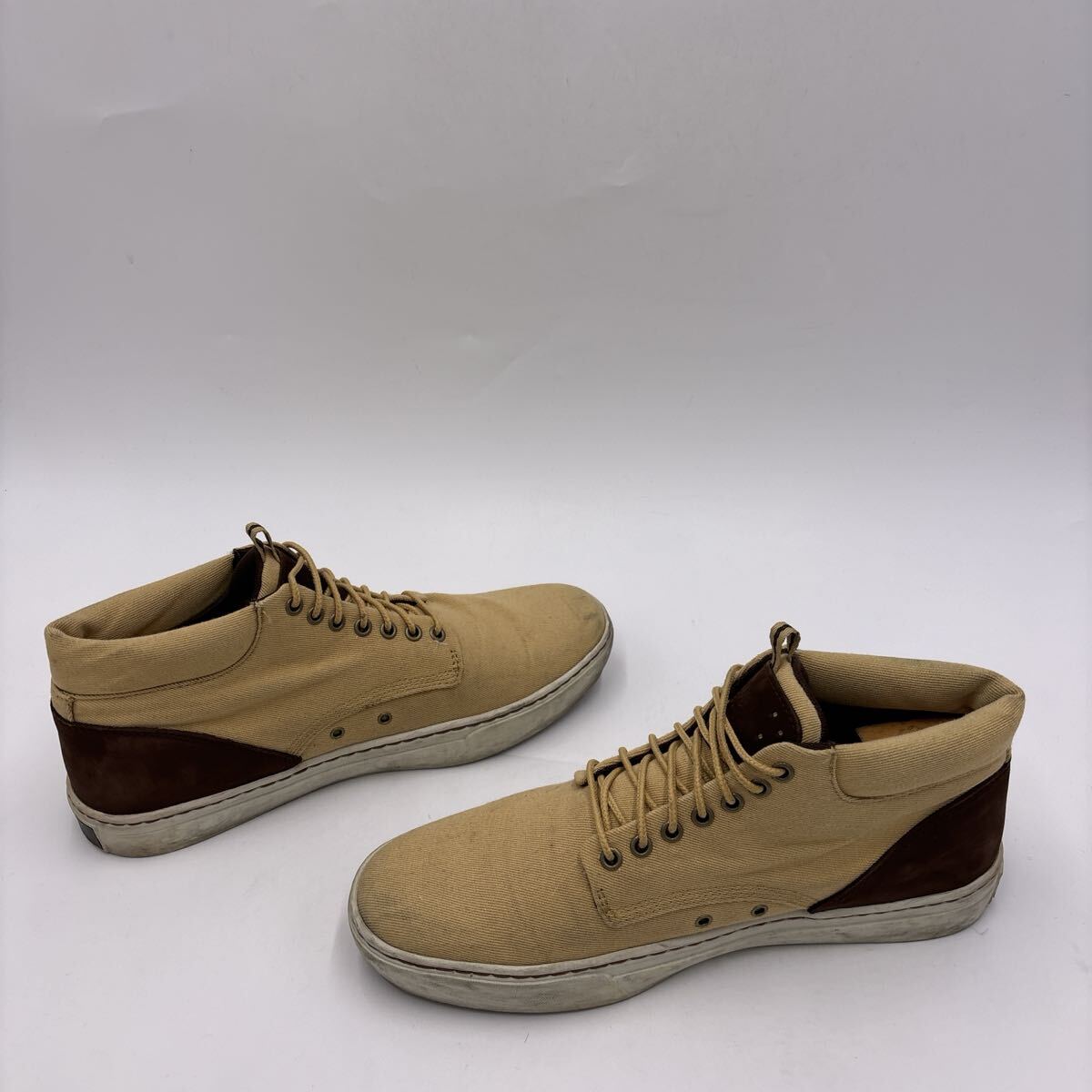 A ＊ 履き心地抜群 '人気モデル' Timberland ティンバーランド 本革 × キャンバス地 ミドルカット スニーカー 8.5M 26.5cm メンズ _画像4