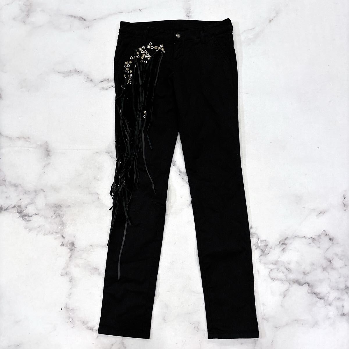 B * хорошая вещь Италия производства ' обычная цена примерно 200,000 иен ' Blumarine Blumarine натуральная кожа бахрома / стрейч материалы обтягивающий брюки 40 женский 