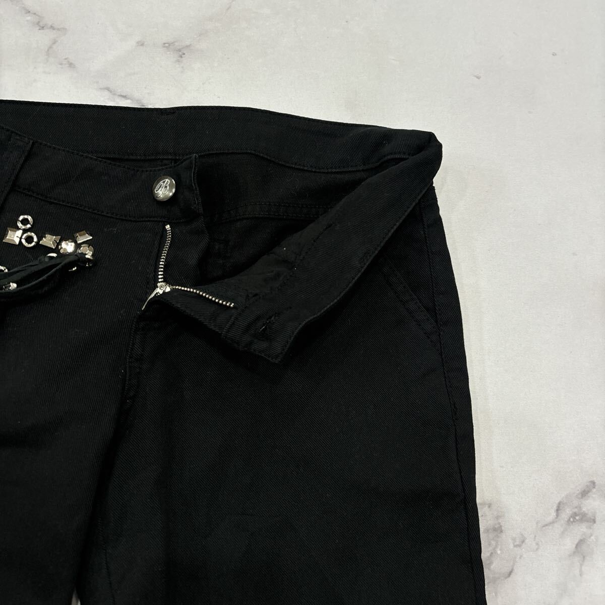 B * хорошая вещь Италия производства ' обычная цена примерно 200,000 иен ' Blumarine Blumarine натуральная кожа бахрома / стрейч материалы обтягивающий брюки 40 женский 