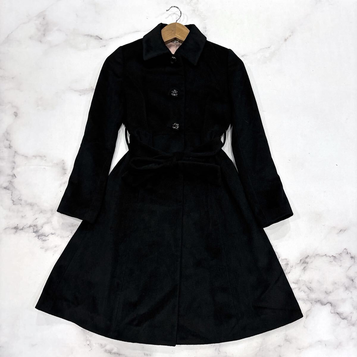 AU ＊ 日本製 '洗練されたシルエット' ef-de エフデ 高品質 WOOL & ANGOLA ベルト付き フレア コート size9 レディース 婦人服 アウター_画像1