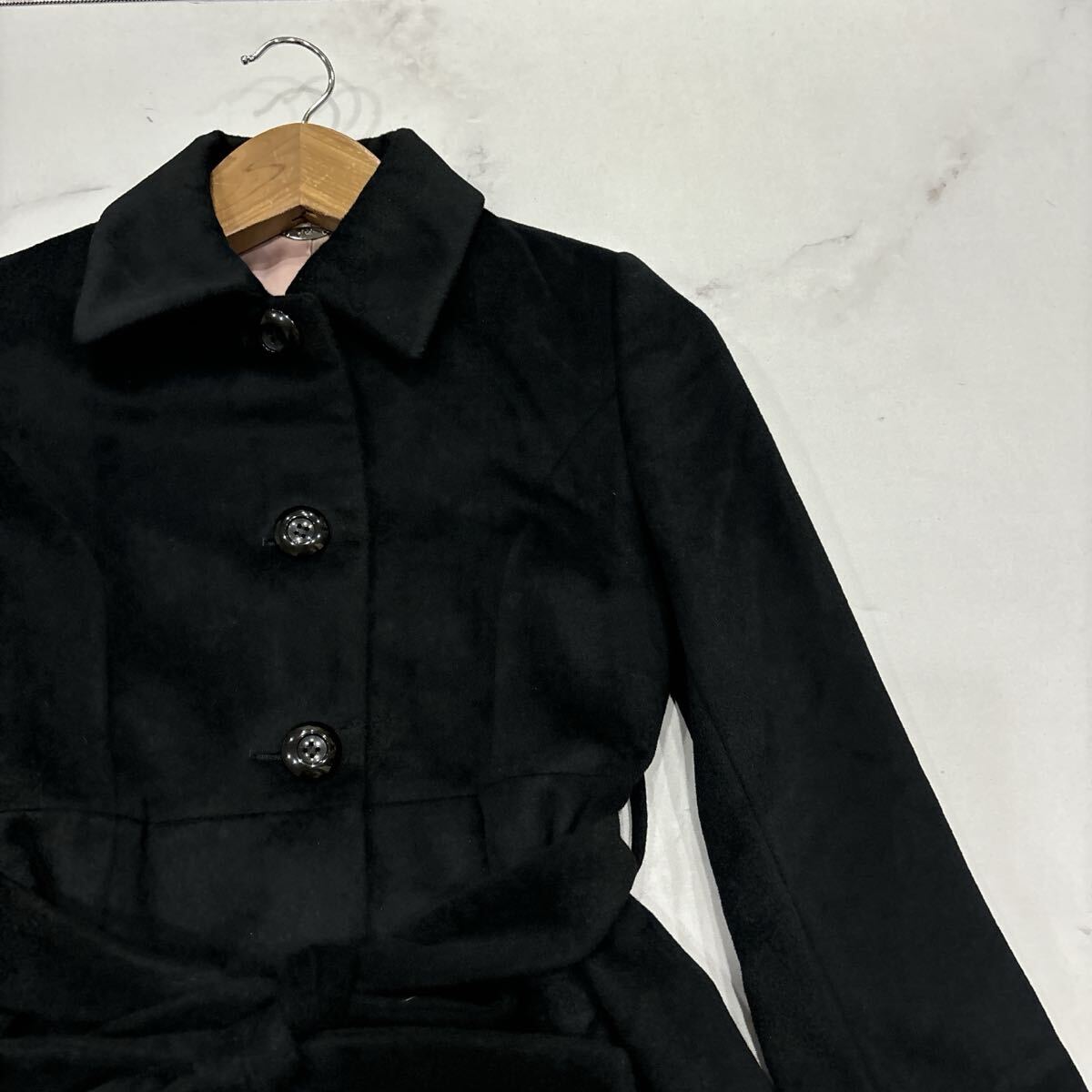 AU ＊ 日本製 '洗練されたシルエット' ef-de エフデ 高品質 WOOL & ANGOLA ベルト付き フレア コート size9 レディース 婦人服 アウター_画像2