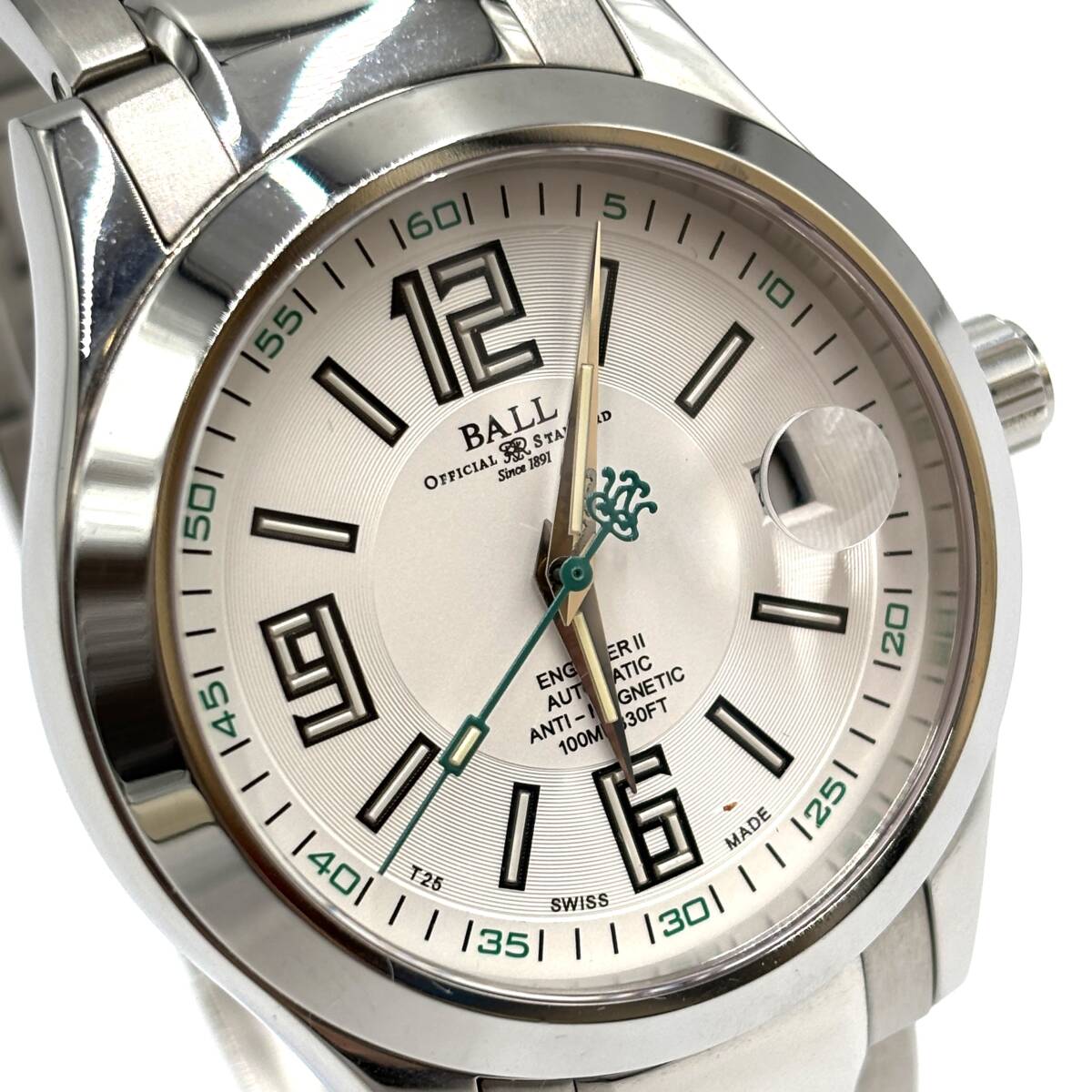 BALL WATCH エンジニアⅡ アラビック 白文字盤 AT NM1020C NM1020C-S4-WH 腕時計 ホワイト グリーン ボール ウォッチ _画像3