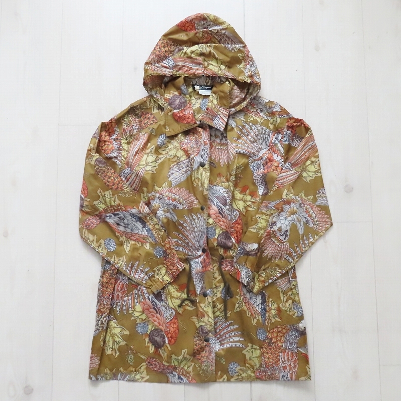 M10 Salvatore Ferragamo Salvatore Ferragamo птица / цветочный принт общий рисунок полиэстер с капюшоном . жакет пальто M коричневый 