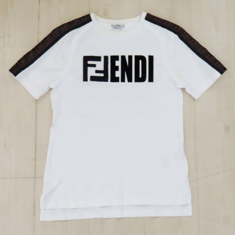 S02-k053 FENDI Fendi Zucca Logo полиэстер боковой разрез короткий рукав футболка S белый 