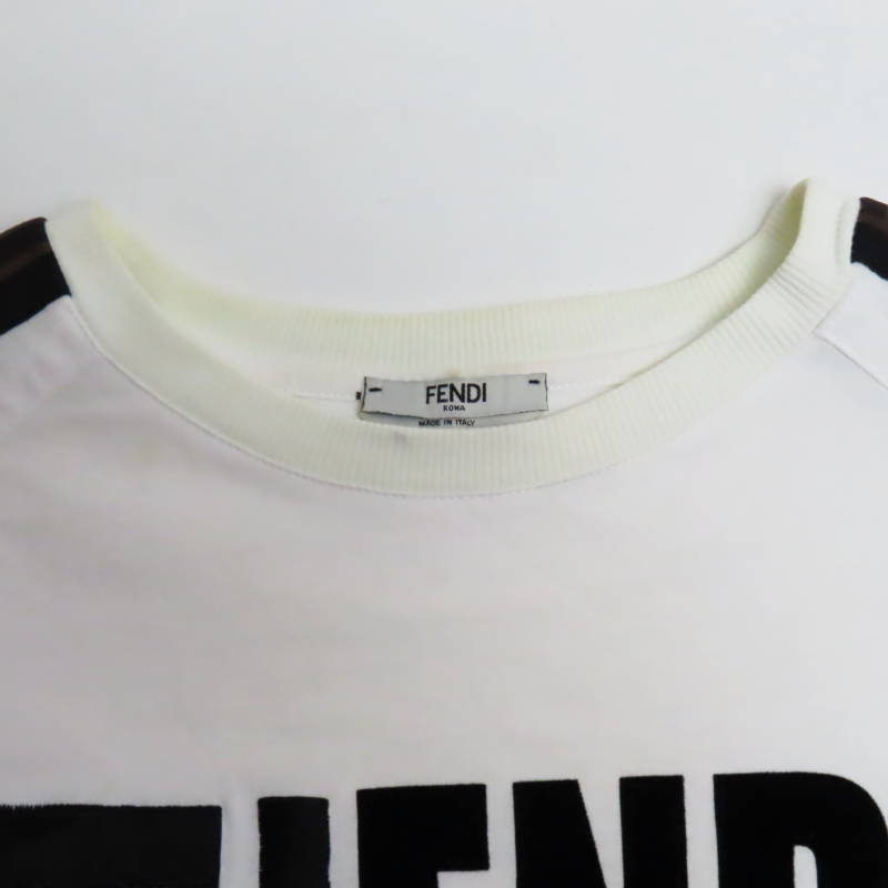 S02-k053 FENDI Fendi Zucca Logo полиэстер боковой разрез короткий рукав футболка S белый 