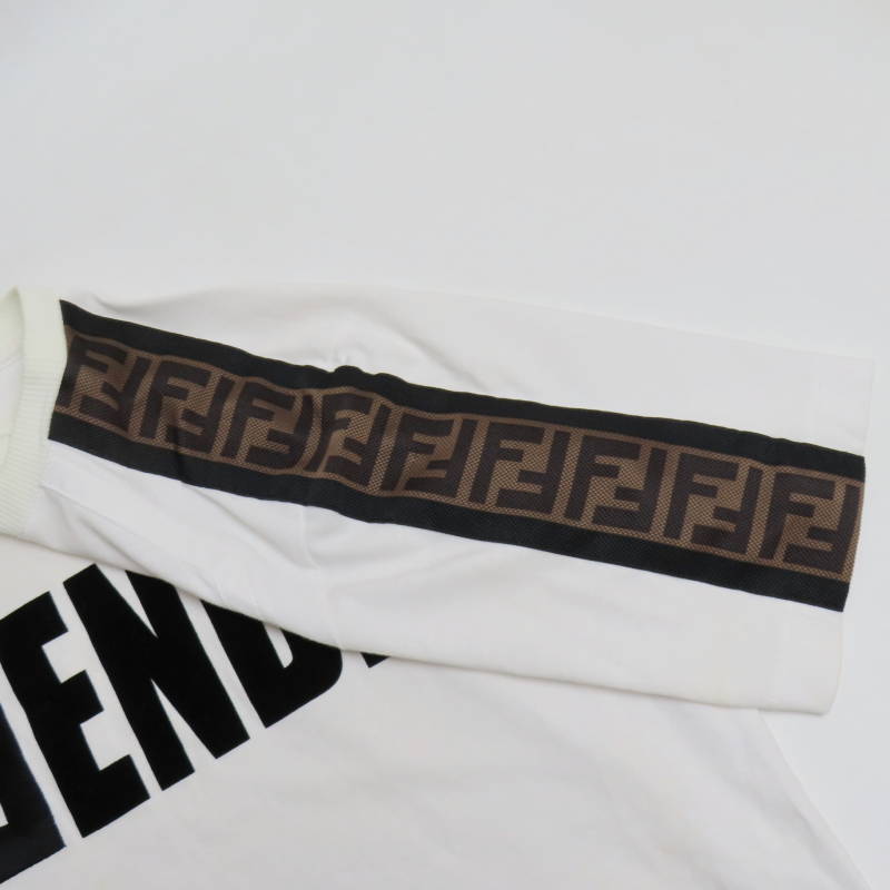 S02-k053 FENDI Fendi Zucca Logo полиэстер боковой разрез короткий рукав футболка S белый 