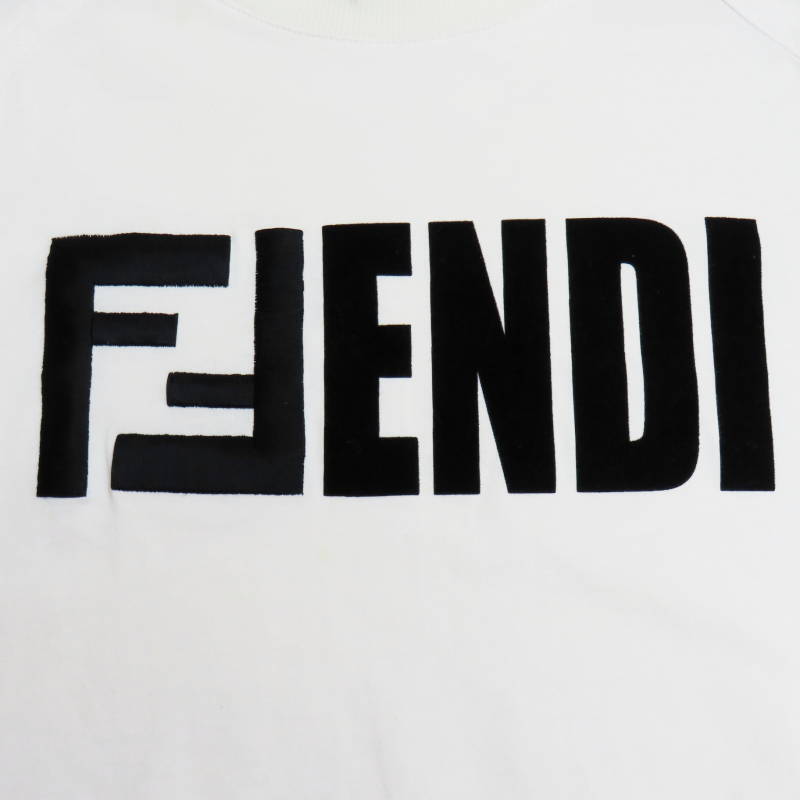 S02-k053 FENDI Fendi Zucca Logo полиэстер боковой разрез короткий рукав футболка S белый 