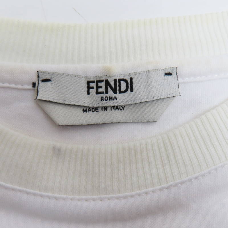 S02-k053 FENDI Fendi Zucca Logo полиэстер боковой разрез короткий рукав футболка S белый 