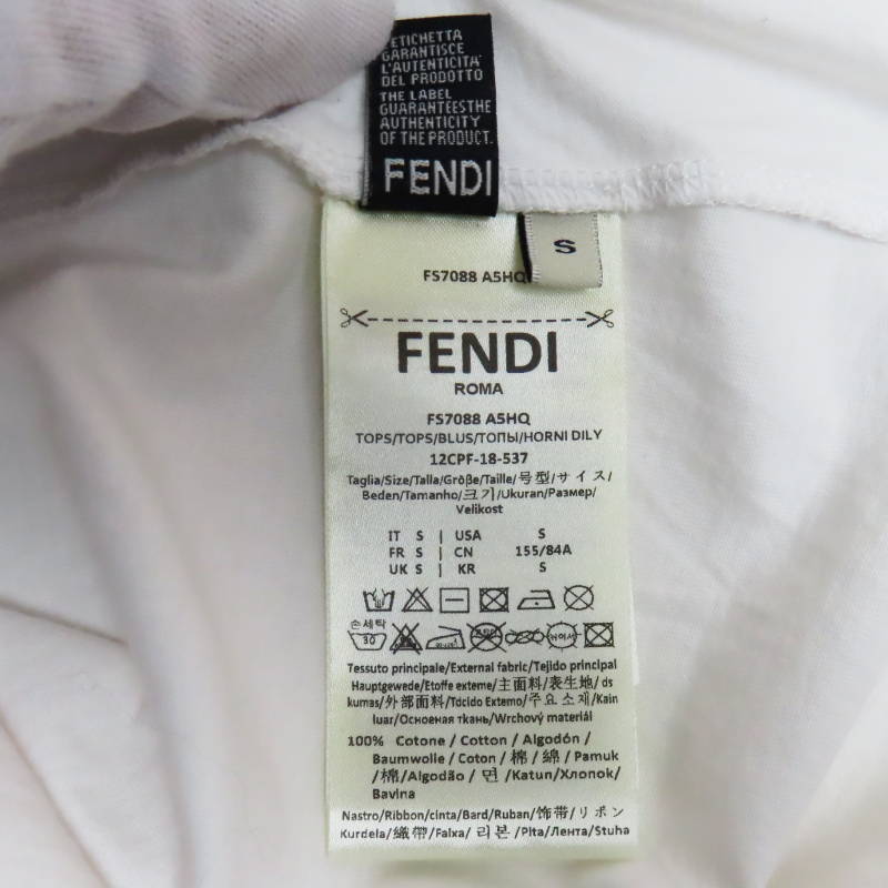 S02-k053 FENDI Fendi Zucca Logo полиэстер боковой разрез короткий рукав футболка S белый 