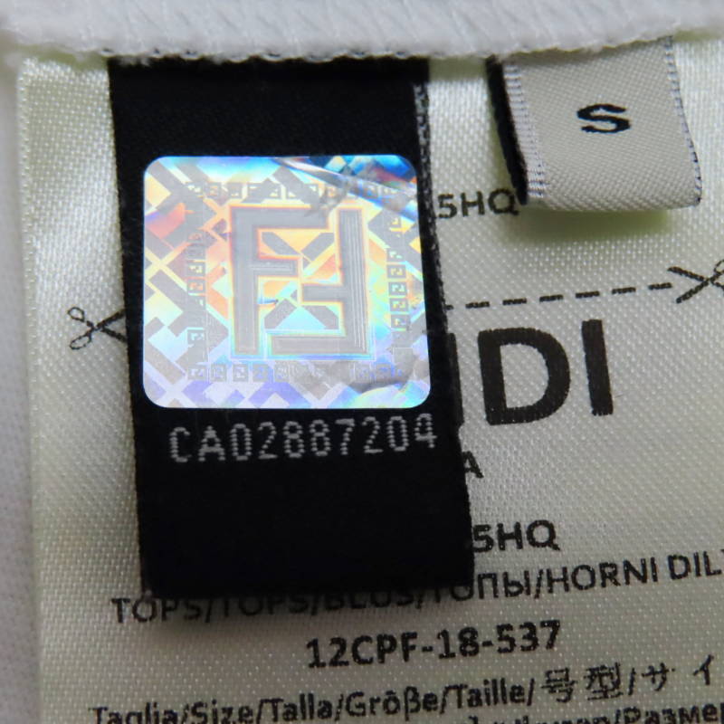 S02-k053 FENDI Fendi Zucca Logo полиэстер боковой разрез короткий рукав футболка S белый 