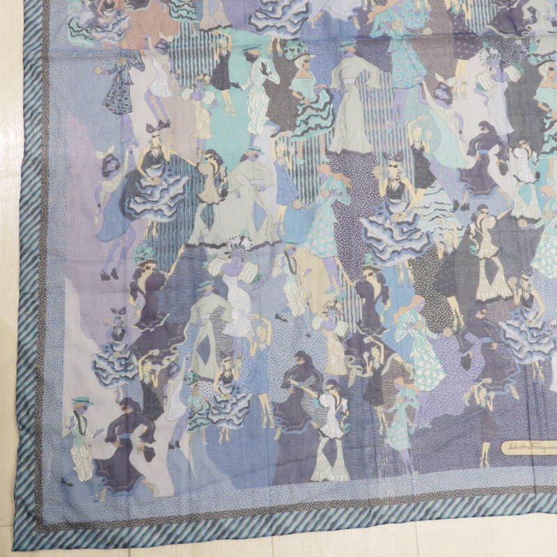 Salvatore Ferragamo Salvatore Ferragamo модель рисунок хлопок / шелк прозрачный 140 шарф шаль темно-синий M08-k130