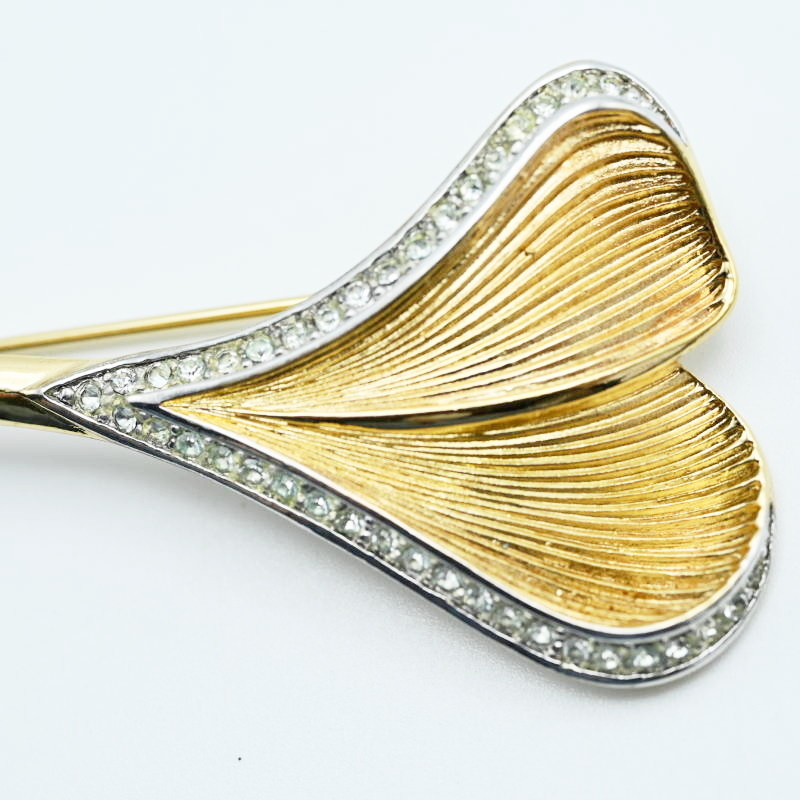 M04-k011 прекрасный товар Christian Dior Christian Dior leaf узор стразы GP брошь Gold 