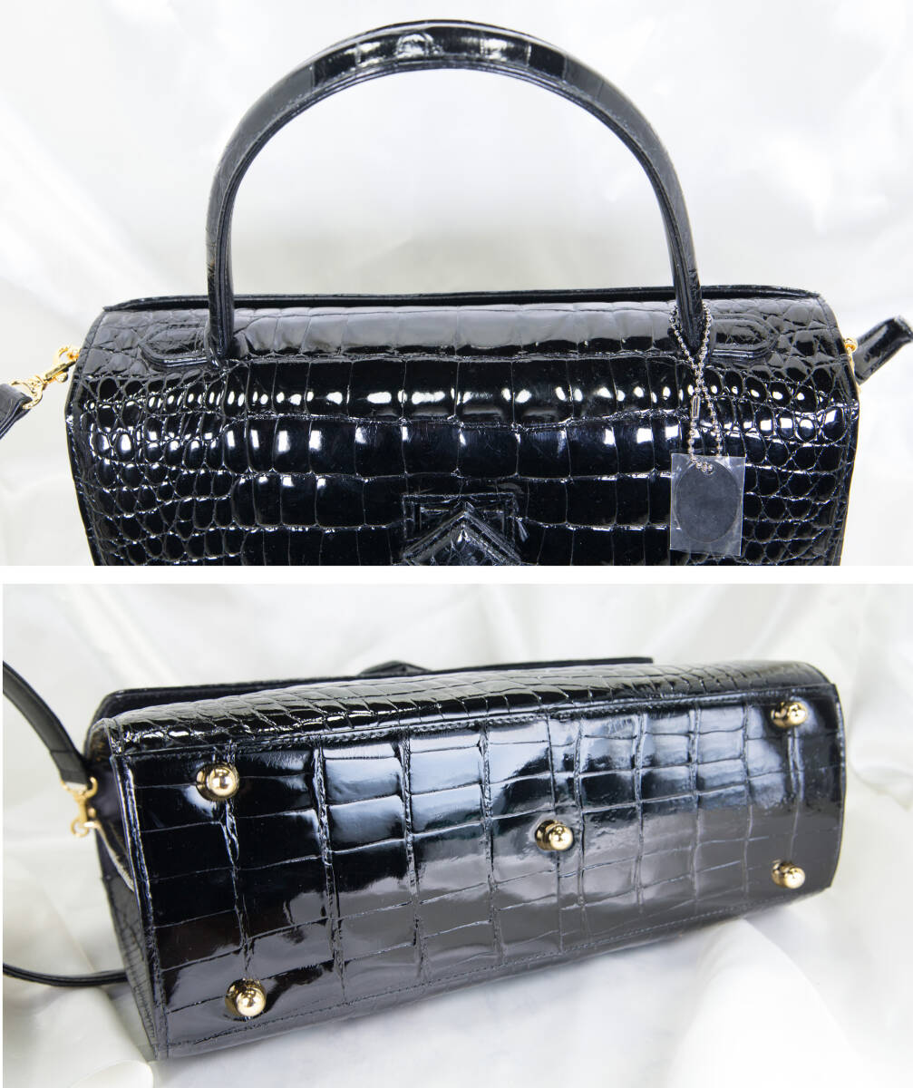 新品 JRA 最高峰 ポロサス クロコダイル 2WAY ハンドバッグ ブラック_画像7