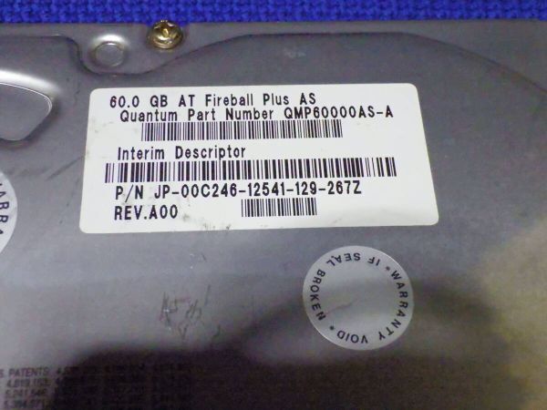 Y423# 動作未確認 QUANTUM Part QNP60000AS-A FIREBALL Plus As 60GB 3.5インチHDD IDE_画像3